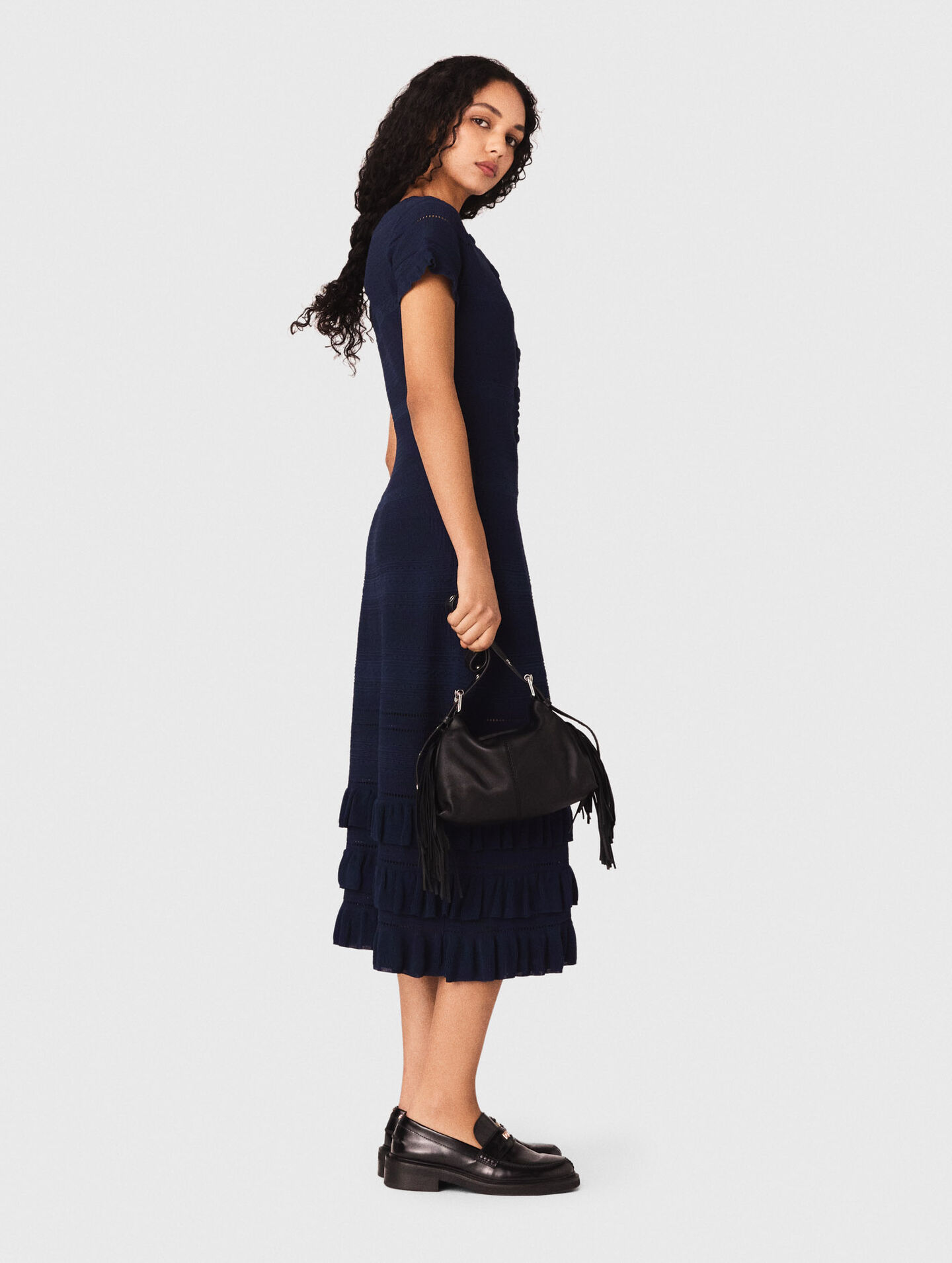 Knit maxi dress with ruffles